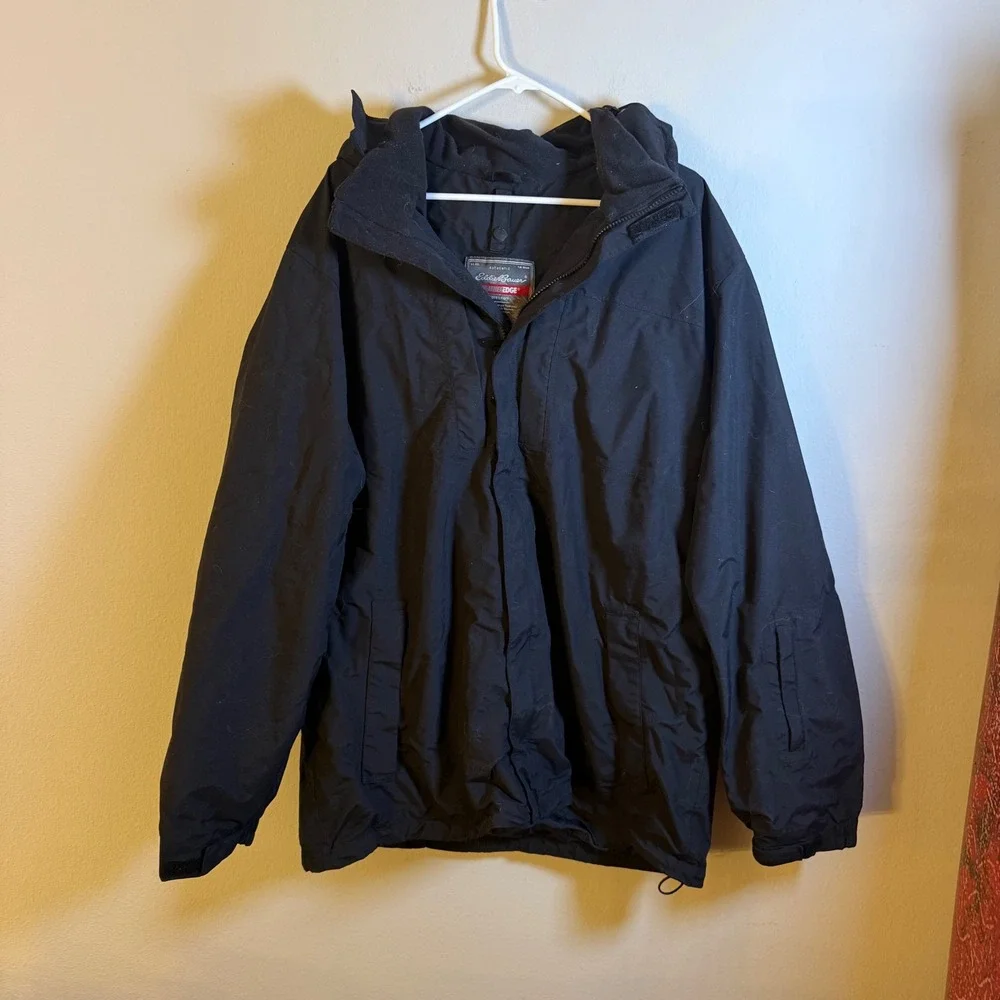 Eddie Bauer WeatherEdge Protection Black Hooded Parka Jacket Mens XL Waterproof